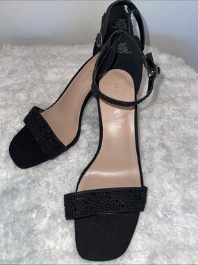 Kelly & Katie Black Crystal-Accent Ankle-Strap Heels